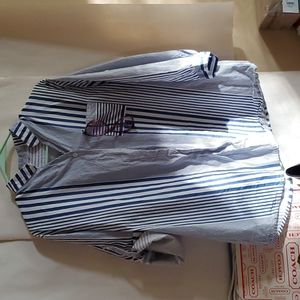 Tagless Striped Button Up Blue 2XL